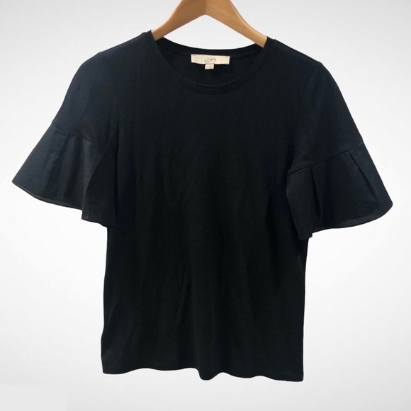 Ann Taylor Loft Ruffled Short Sleeve Top Black Size XS - Picture 1 of 7